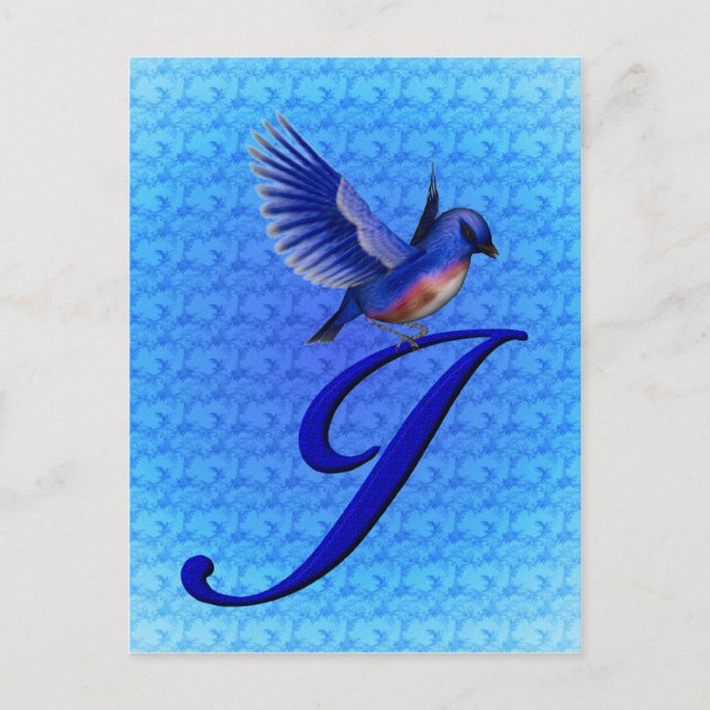 Bluebird Monogram Initial J Elegant Postcard (Front)