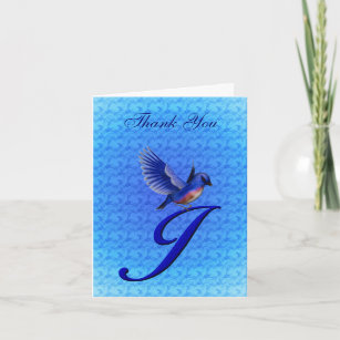 Bluebird Monogram Initial J Elegant Thank You Card