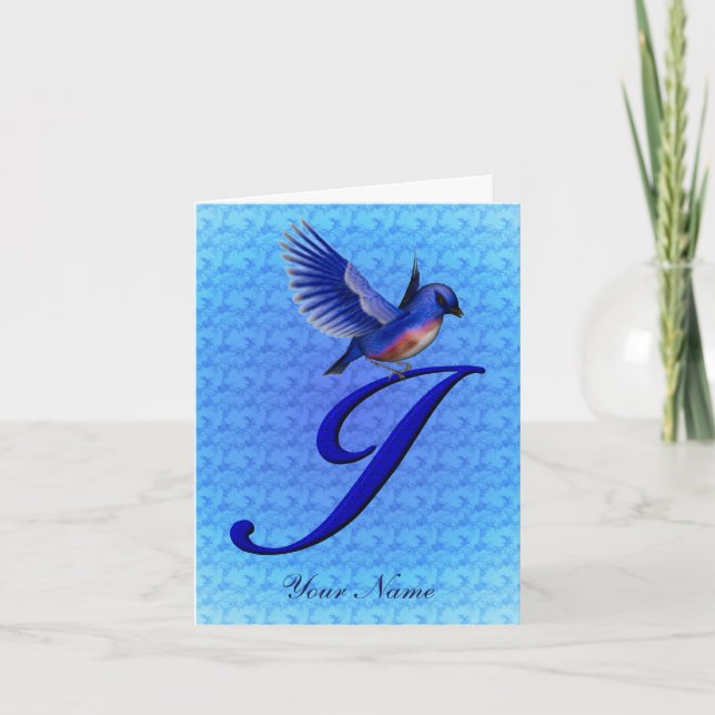 Bluebird Monogram Initial J Personalised Note Card (Front)