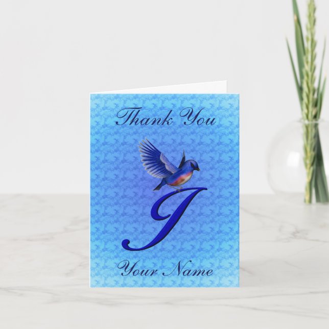 Bluebird Monogram Initial J Personalised Thank You Card (Front)