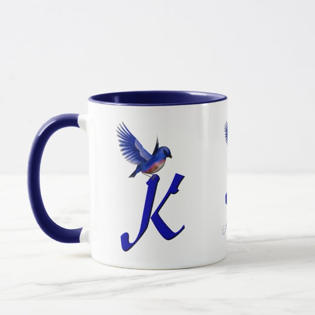 Bluebird Monogram Initial K Elegant Personalised Mug (Left)