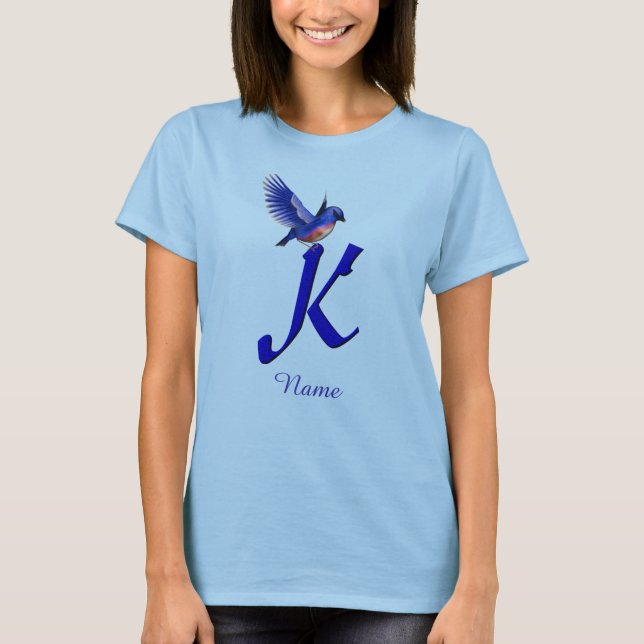 Bluebird Monogram Initial K Elegant Personalised T-Shirt (Front)
