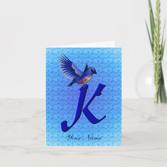 Bluebird Monogram Initial K Personalised Note Card (Front)