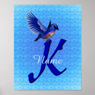 Bluebird Monogram Initial K Personalised Poster