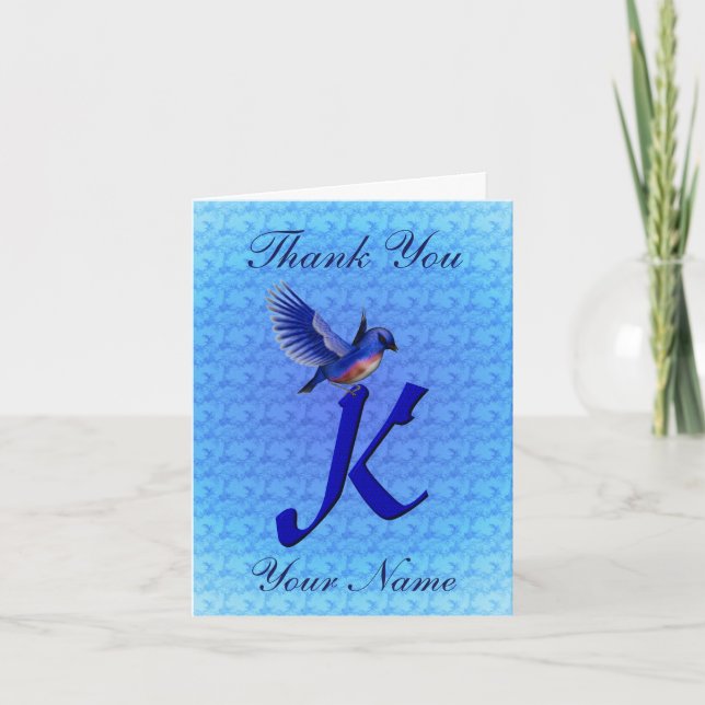 Bluebird Monogram Initial K Personalised Thank You Card (Front)