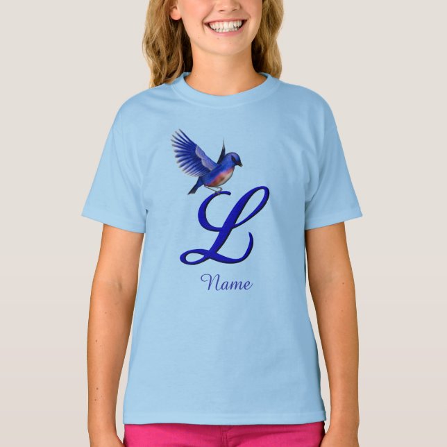 Bluebird Monogram Initial L Elegant Personalised T-Shirt (Front)