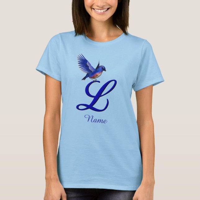 Bluebird Monogram Initial L Elegant Personalised T-Shirt (Front)