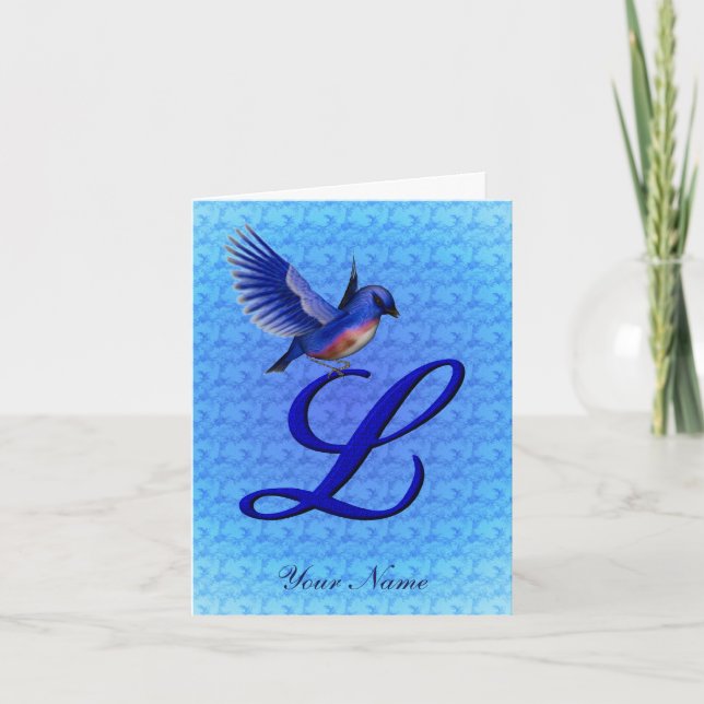 Bluebird Monogram Initial L Personalised Note Card (Front)