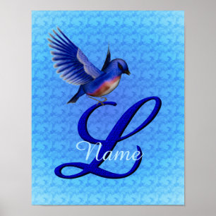 Bluebird Monogram Initial L Personalised Poster