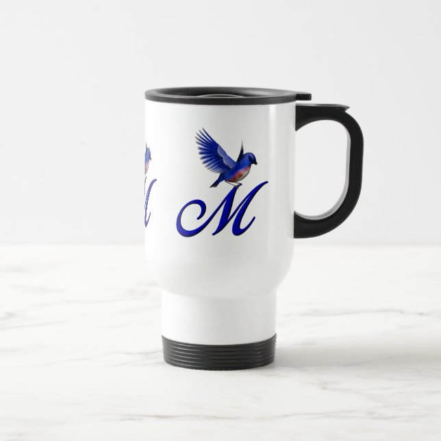 Bluebird Monogram Initial M Elegant Travel Mug (Right)