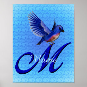 Bluebird Monogram Initial M Personalised Poster