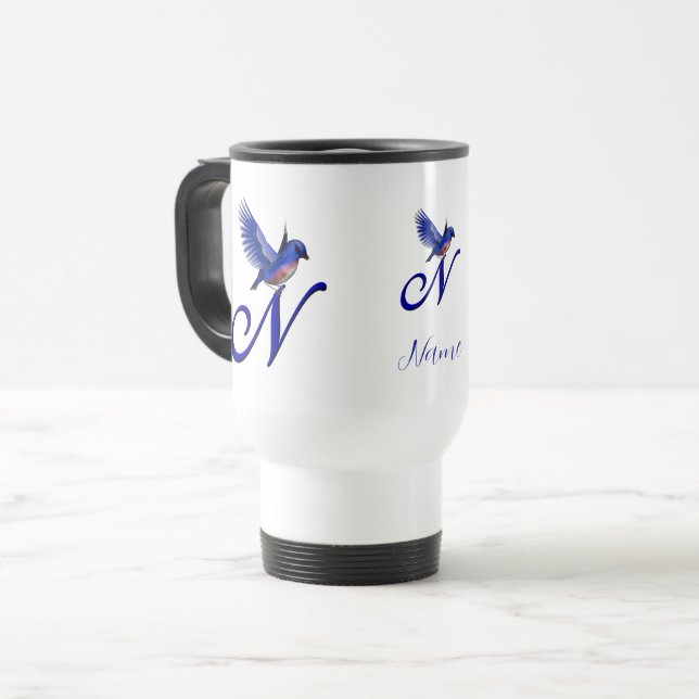 Bluebird Monogram Initial N Elegant Personalised Travel Mug (Front Left)