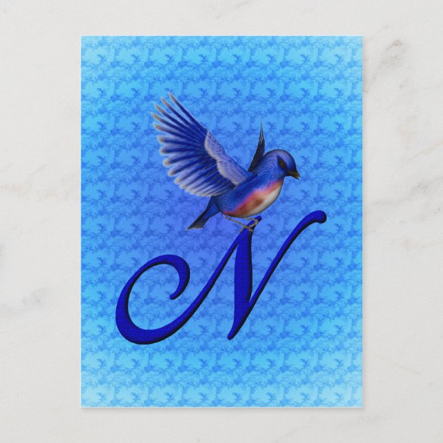 Bluebird Monogram Initial N Elegant Postcard (Front)