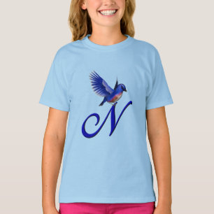 Bluebird Monogram Initial N Elegant  T-Shirt