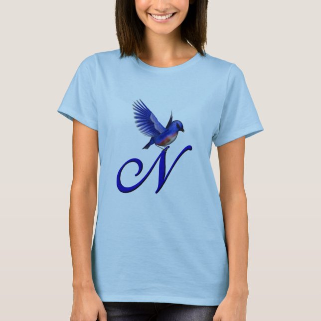 Bluebird Monogram Initial N Elegant T-Shirt (Front)