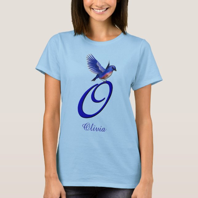 Bluebird Monogram Initial O Elegant Personalised T-Shirt (Front)