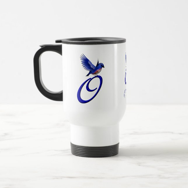 Bluebird Monogram Initial O Elegant Personalised Travel Mug (Left)