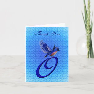 Bluebird Monogram Initial O Elegant Thank You Card
