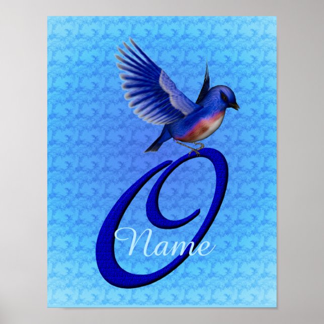 Bluebird Monogram Initial O Personalised Poster (Front)