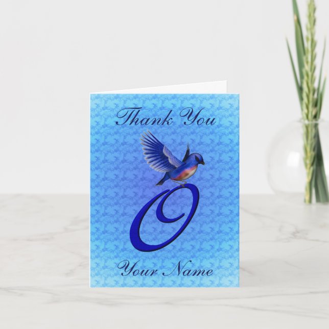 Bluebird Monogram Initial O Personalised Thank You Card (Front)