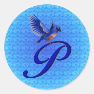 Bluebird Monogram Initial P Elegant Classic Round Sticker