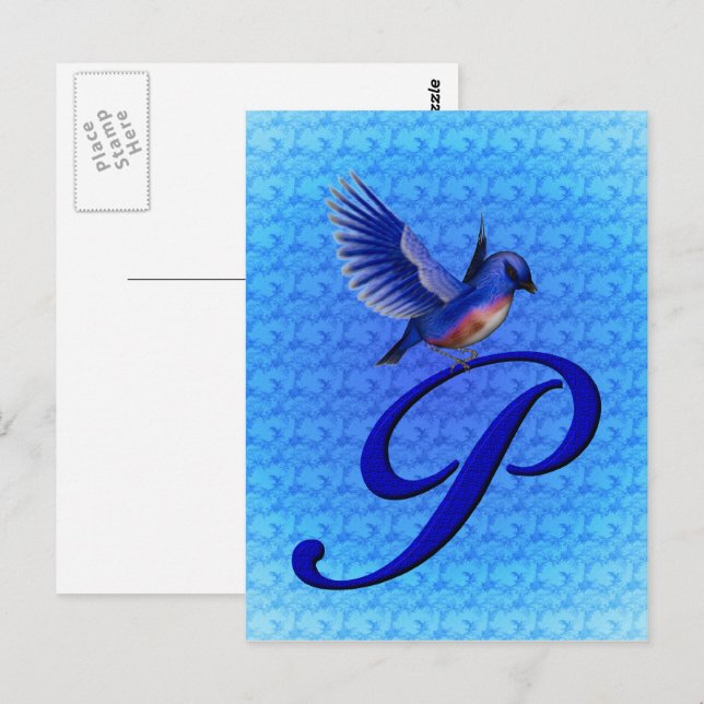 Bluebird Monogram Initial P Elegant Postcard (Front/Back)