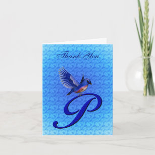 Bluebird Monogram Initial P Elegant Thank You Card