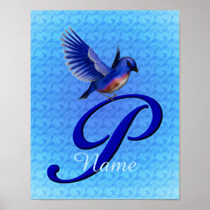 Bluebird Monogram Initial P Personalised Poster
