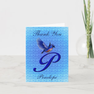 Bluebird Monogram Initial P Personalised Thank You Card