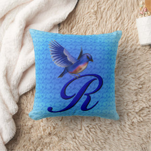 Bluebird Monogram Initial R Cushion