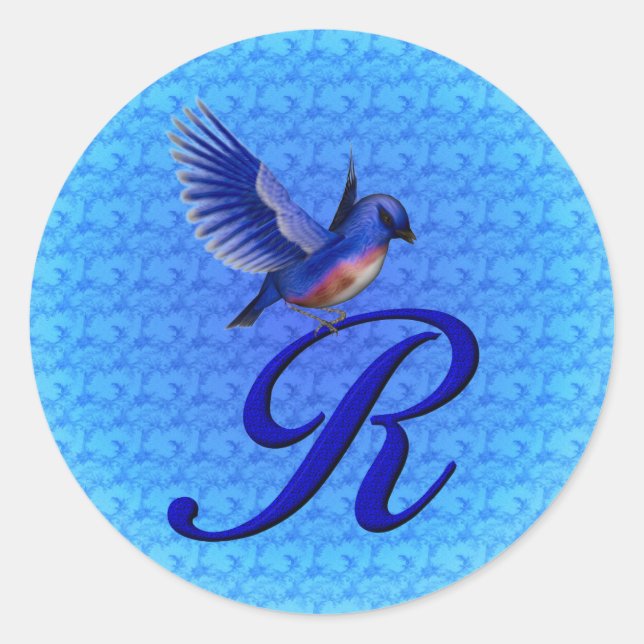 Bluebird Monogram Initial R Elegant Classic Round Sticker (Front)