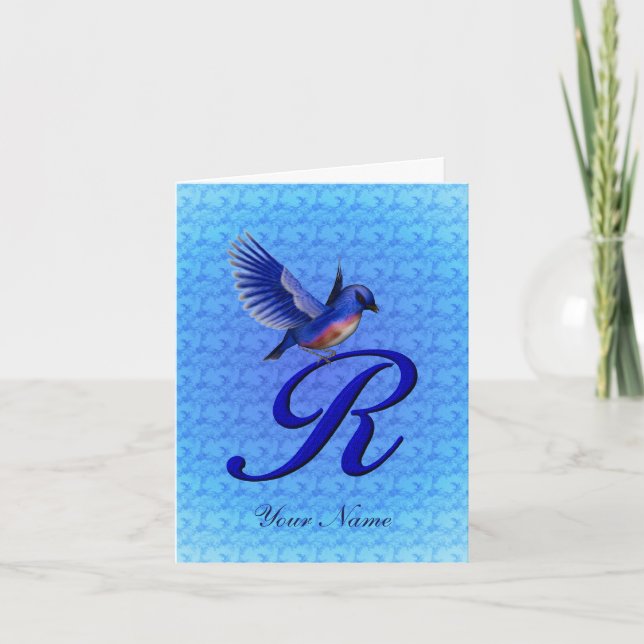 Bluebird Monogram Initial R Personalised Note Card (Front)