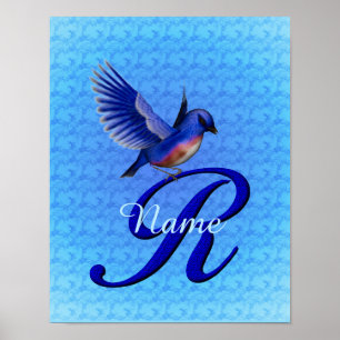 Bluebird Monogram Initial R Personalised Poster