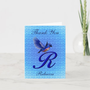 Bluebird Monogram Initial R Personalised Thank You Card