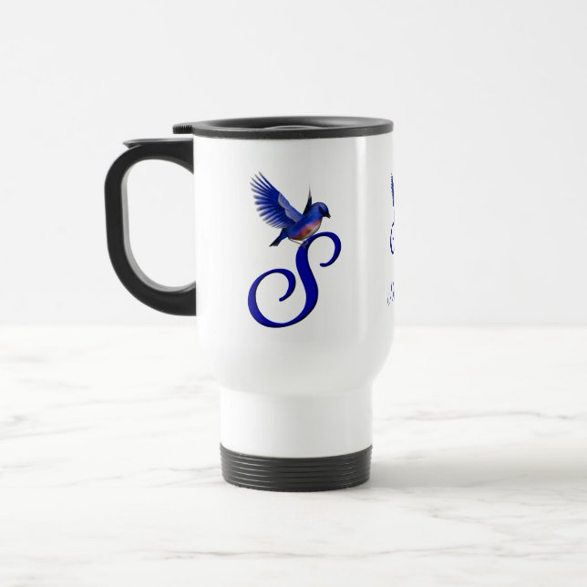 Bluebird Monogram Initial S Elegant Personalised Travel Mug (Left)