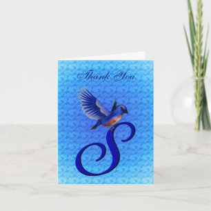 Bluebird Monogram Initial S Elegant Thank You Card
