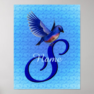 Bluebird Monogram Initial S Personalised Poster