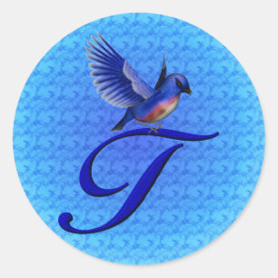 Bluebird Monogram Initial T Classic Round Sticker