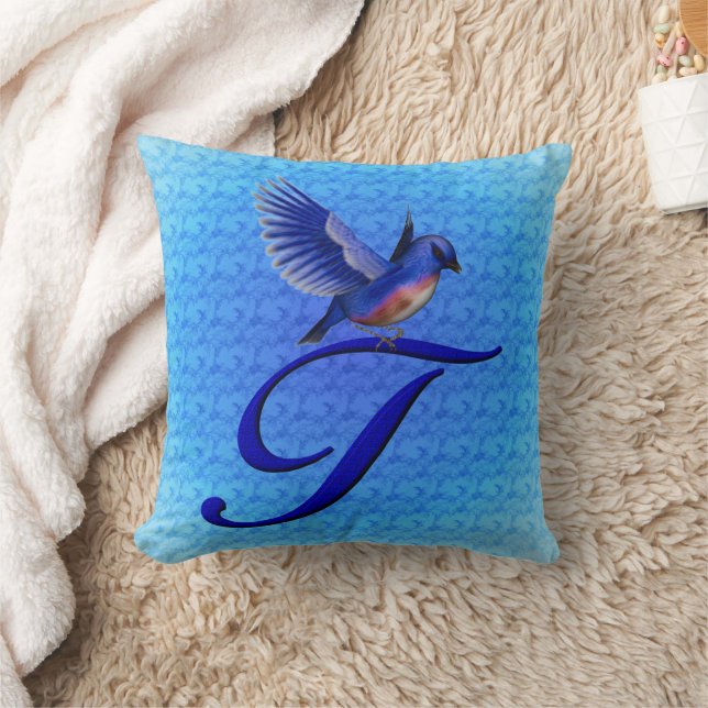 Bluebird Monogram Initial T Cushion (Blanket)