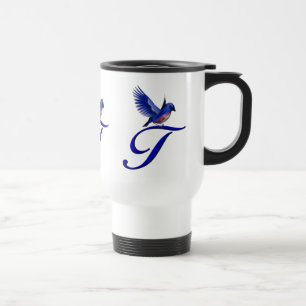 Bluebird Monogram Initial T Elegant Travel Mug