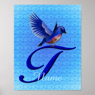 Bluebird Monogram Initial T Personalised Poster