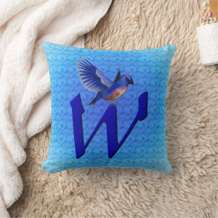 Bluebird Monogram Initial W Cushion