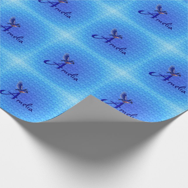 Bluebird Monogram Your Name Initial A  Wrapping Paper (Corner)