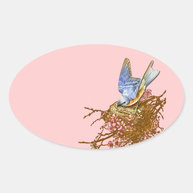 Bluebird & Nest Round Stickers (Front)