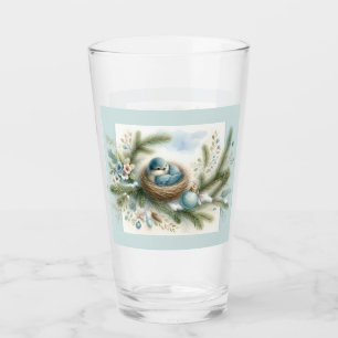Bluebird Nest with Ornaments in Winter Pines  Glass