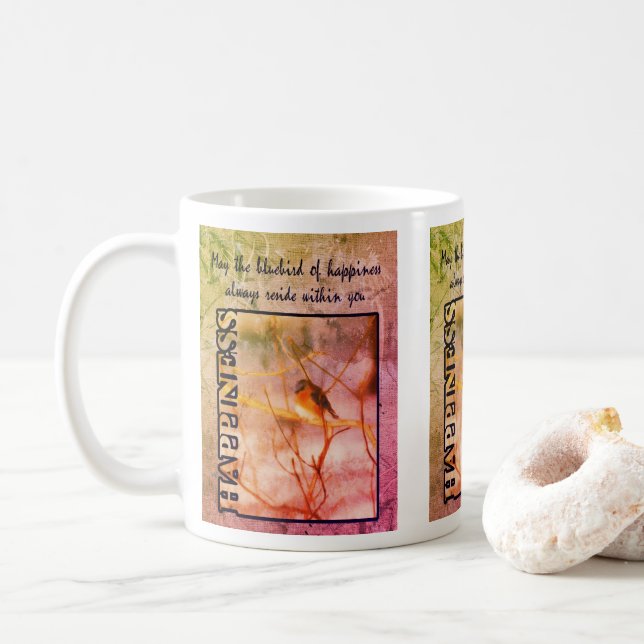 Bluebird Of Happiness Art Inspirational  Coffee Mug (With Donut)