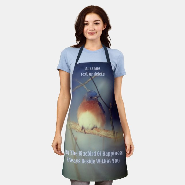Bluebird Of Happiness Inspirational Personalised Apron (Worn)