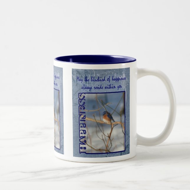 Bluebird Of Happiness Inspirational Two-Tone Coffee Mug (Right)