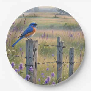 Bluebird On A Fence Post Paper Plate