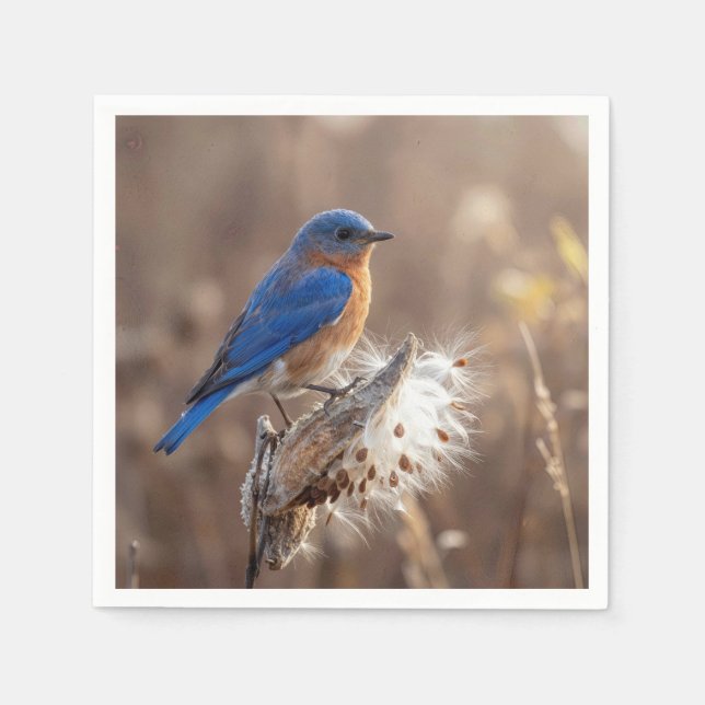 Bluebird on a Milkweed Pod Napkin (Front)